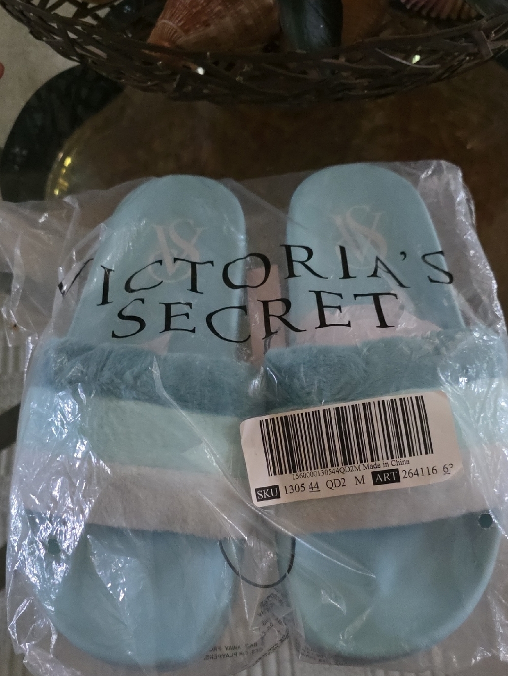 Victoria's Secret Light Blue Fuzzy Slide Sandals